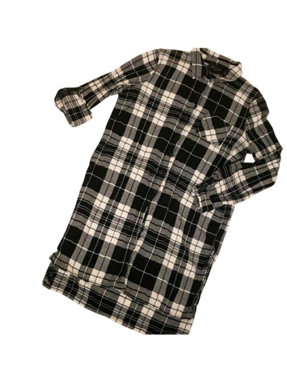 Y2K Romeo & Juliet Couture Womens M Shirt Dress Black White Plaid Long Button-Up